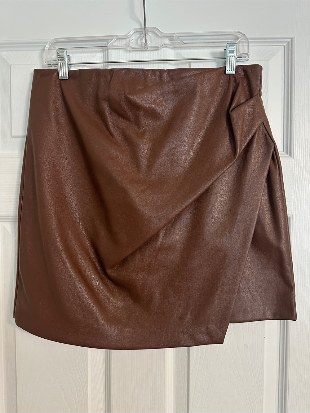Wilfred Chocolate Brown Faux Leather Mini Skirt
